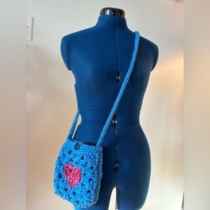 Blue Granny Square Heart Crossbody Bag